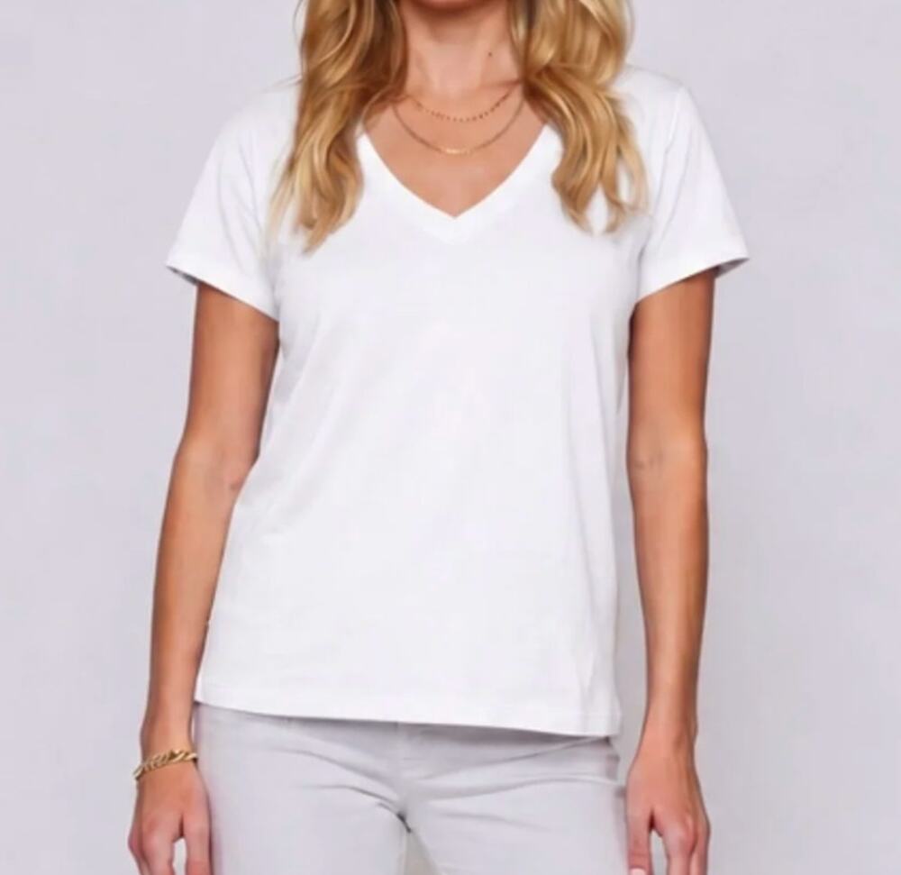 Shebird Vera V Neck Short Sleeve Bra Tee Shirt White 6 / Large